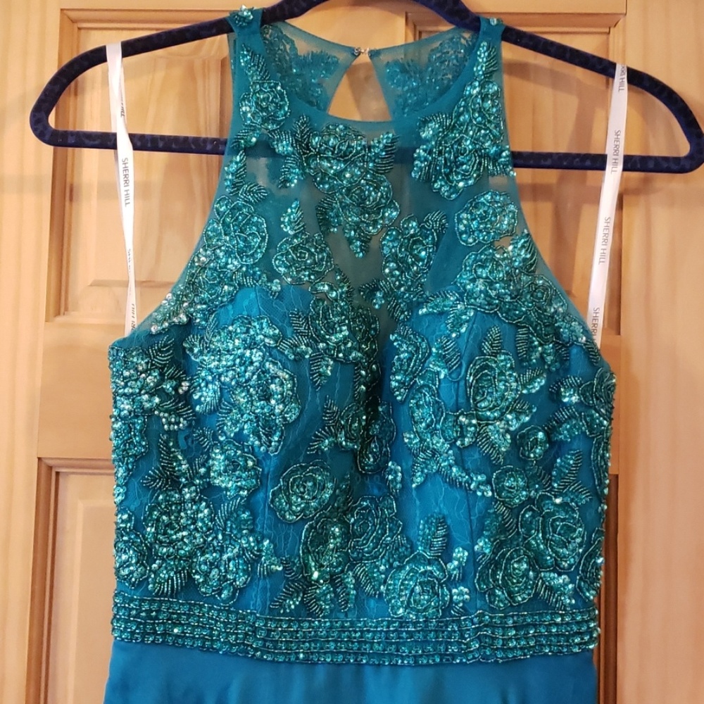 SHERRI HILL teal prom dress